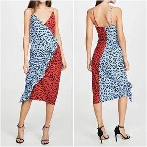 NWT A.L.C. Estelle Silk Ruffle Animal Print Wrap Midi Dress $595